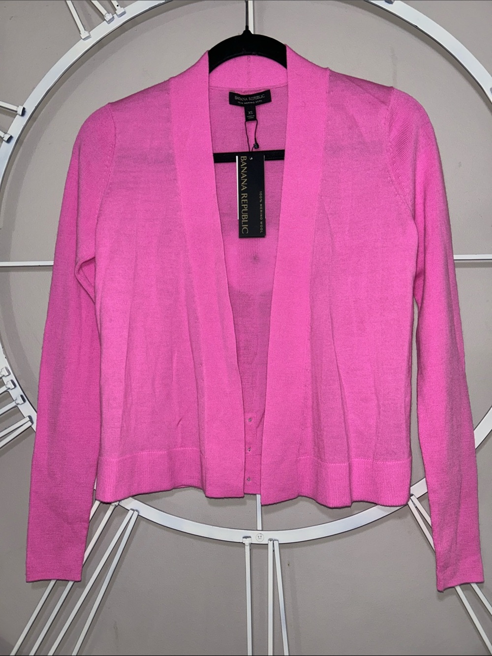 NWT Banana Republic 100% Merino Wool Bright Pink Open-Front Cardigan